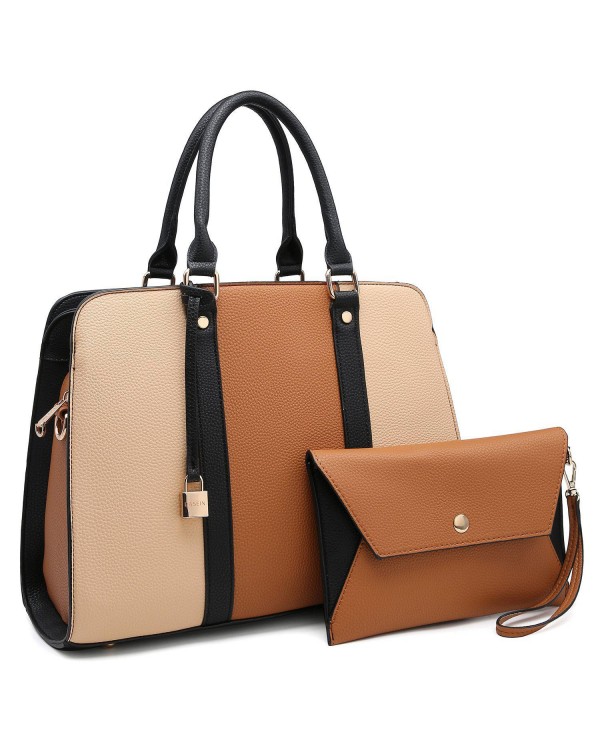 Two-Tone Padlock Satchel with Matching Wristlet